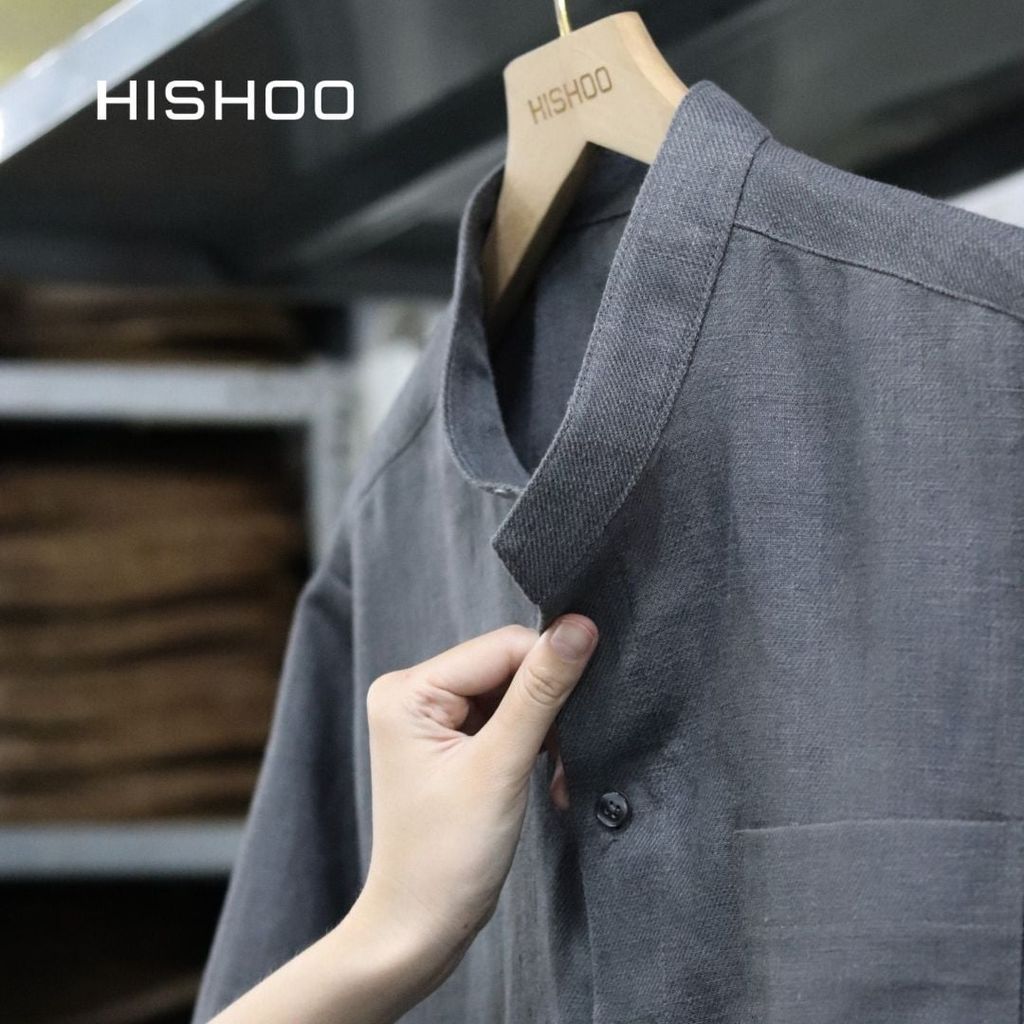 Áo Sơ Mi Nam Relax Form Rộng, Cổ Tàu Vuông, Lai Ngang Linen Solene Vải Mềm Mát HISHOO A1T002