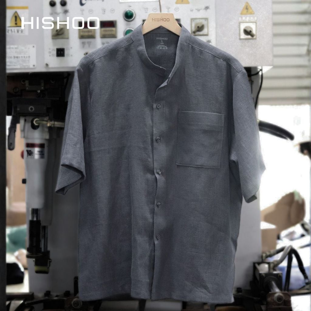 Áo Sơ Mi Nam Relax Form Rộng, Cổ Tàu Vuông, Lai Ngang Linen Solene Vải Mềm Mát HISHOO A1T002