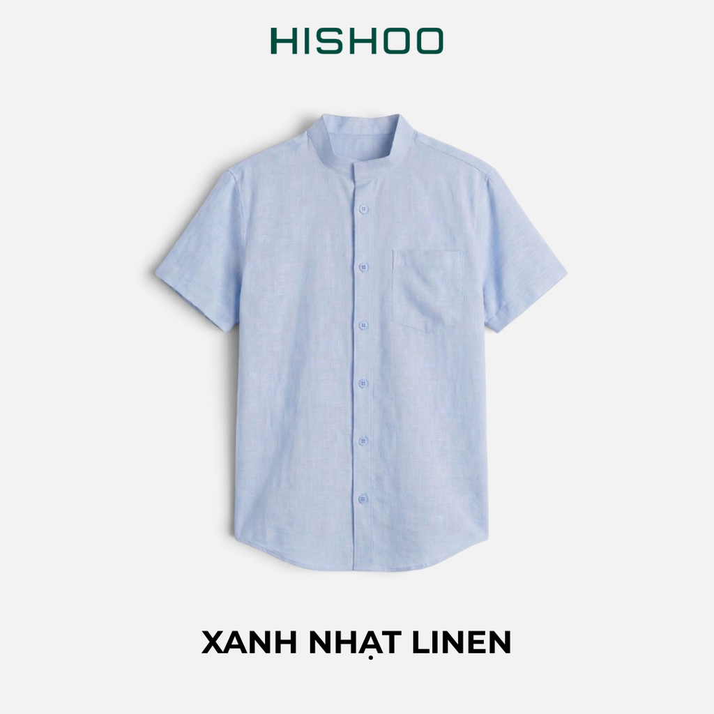 Áo Sơ Mi Nam Relax Form Rộng, Cổ Tàu Vuông, Lai Ngang Linen Solene Vải Mềm Mát HISHOO A1T002
