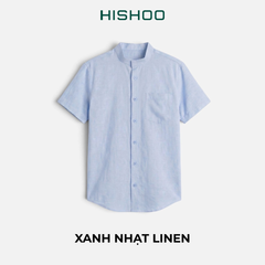 Áo Sơ Mi Nam Relax Form Rộng, Cổ Tàu Vuông, Lai Ngang Linen Solene Vải Mềm Mát HISHOO A1T002