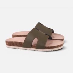 Dép đế trấu birken Xanh Olive  chữ H premium HISHOO B095