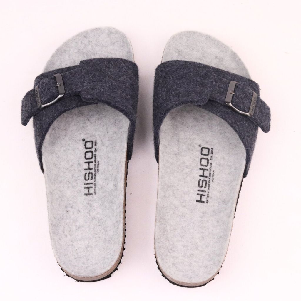 Dép đế trấu birken 1 khóa vải dạ Premium HISHOO B113