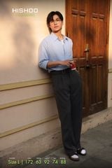 Áo Sơ Mi Nam Xanh Nhạt Tay Dài Relax Form Rộng, Cổ Thường, Lai Ngang Linen Solene Vải Mềm Mát HISHOO A2T003