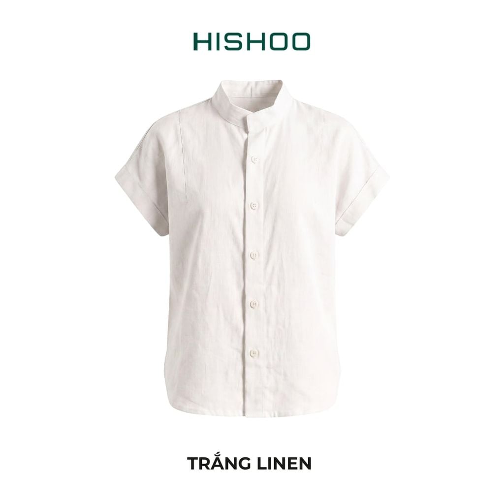 Áo Sơ Mi Nữ Tay Ngắn Relax Form Rộng, Cổ Tàu Vuông, Linen Solene Vải Mềm Mát HISHOO A4G002