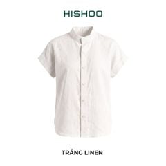 Áo Sơ Mi Nữ Tay Ngắn Relax Form Rộng, Cổ Tàu Vuông, Linen Solene Vải Mềm Mát HISHOO A4G002