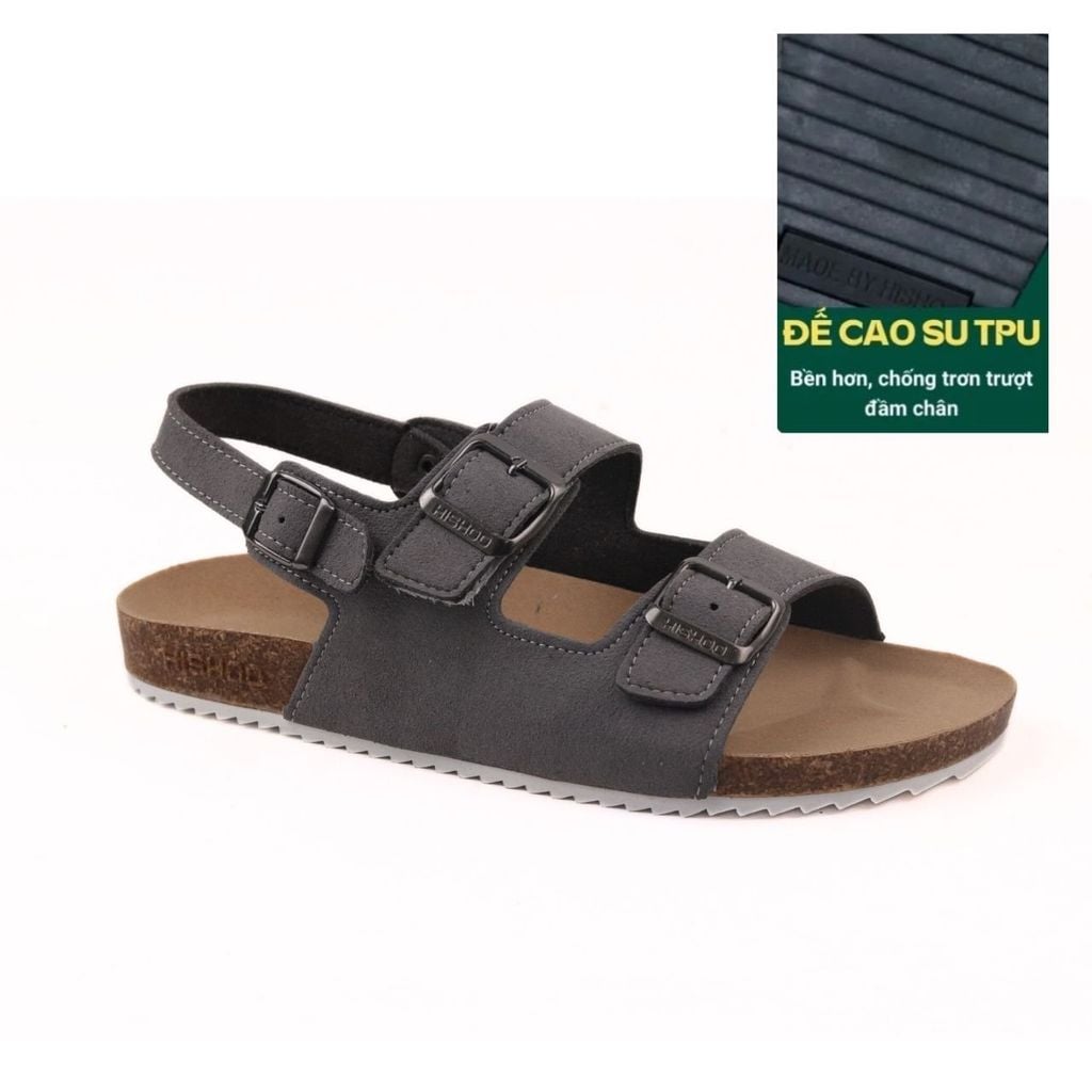 Dép đế trấu Sandal birken 2 khoá da lộn HISHOO R102