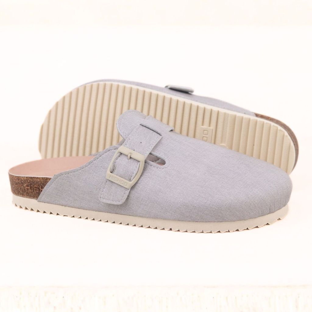 Dép đế trấu sục Boston quai ngang xám Demin Premium HISHOO B109