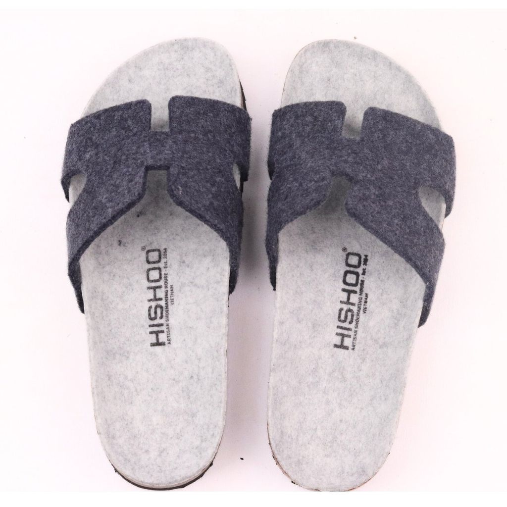 Dép đế trấu birken chữ H vải dạ Premium HISHOO B095