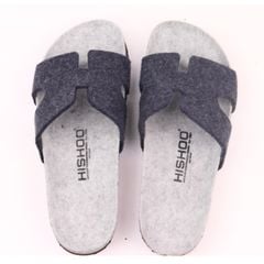 Dép đế trấu birken chữ H vải dạ Premium HISHOO B095