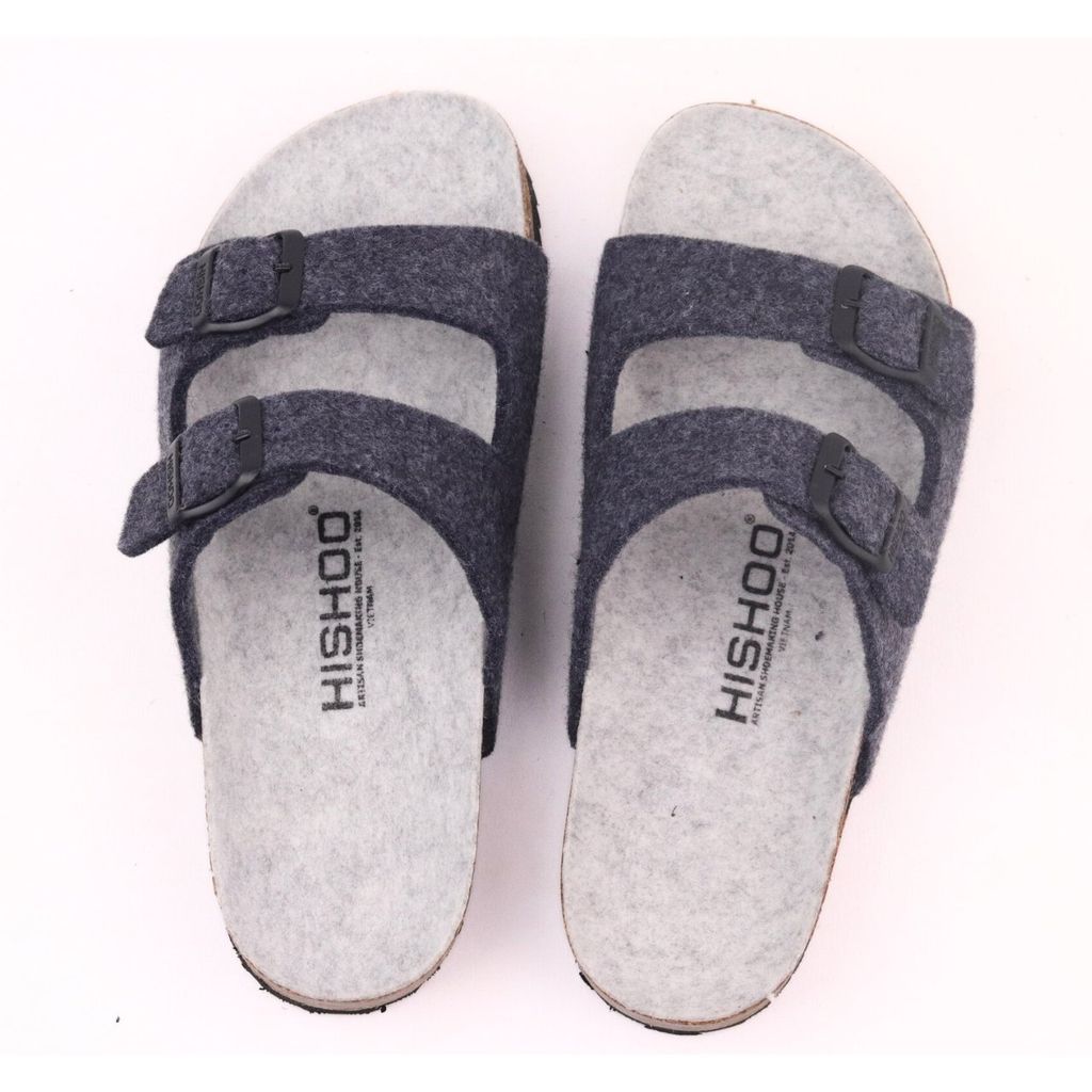Dép đế trấu birken 2 khoá vải dạ Premium HISHOO B093