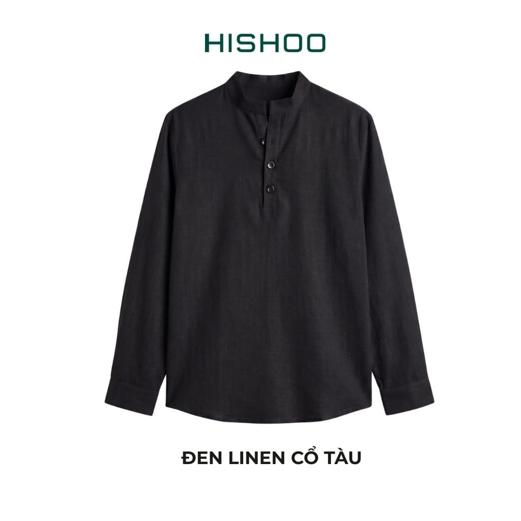 Áo Sơ Mi Nữ Tay Dài Relax Form Rộng, Cổ Polo Tàu Vuông, Xẻ V Linen Solene Vải Mềm Mát HISHOO A3G002