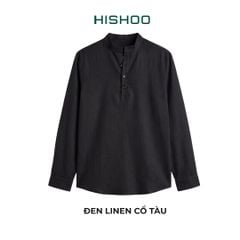 Áo Sơ Mi Nữ Tay Dài Relax Form Rộng, Cổ Polo Tàu Vuông, Xẻ V Linen Solene Vải Mềm Mát HISHOO A3G002