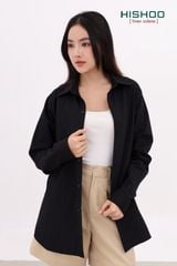 Áo Sơ Mi Tay Dài Đen Nữ Relax Form Rộng, Cổ Thường, Lai Ngang Linen Solene Vải Mềm Mát HISHOO A2G003