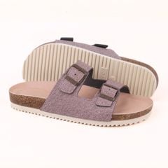 Dép đế trấu birken 2 khóa Nâu Demin Khóa Nâu Premium HISHOO B093