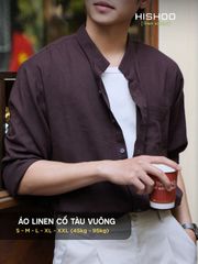 Áo Sơ Mi Nam Nâu Walnut Tay Dài Relax Form Rộng, Cổ Tàu Vuông, Lai Ngang Linen Solene Vải Mềm Mát HISHOO A2T002
