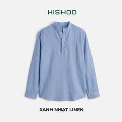 Áo Sơ Mi Nữ Tay Dài Relax Form Rộng, Cổ Polo Tàu Vuông, Xẻ V Linen Solene Vải Mềm Mát HISHOO A3G002