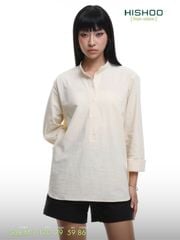 Áo Sơ Mi Nữ Tay Dài Relax Form Rộng, Cổ Polo Tàu Vuông, Xẻ V Linen Solene Vải Mềm Mát HISHOO A3G002