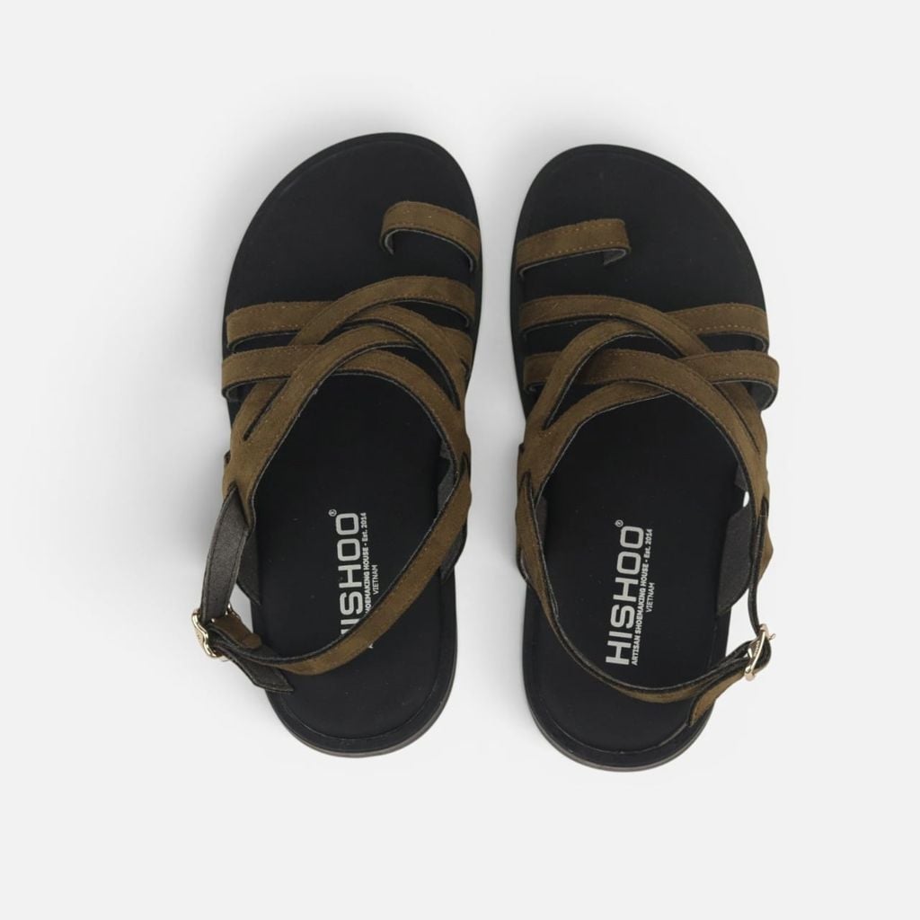 Dép Sandal lê bệt Nam quai ngang chéo xỏ ngón da lộn premium Manto 6 HISHOO K010