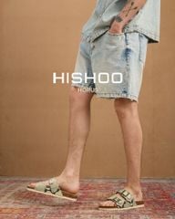 Dép đế trấu birken 2 khoá Xanh Vân Rắn premium HISHOO B093