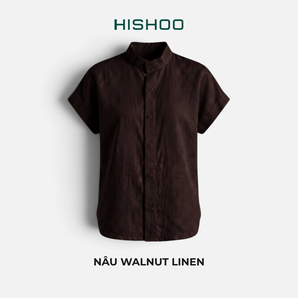 Áo Sơ Mi Nữ Tay Ngắn Relax Form Rộng, Cổ Tàu Vuông, Linen Solene Vải Mềm Mát HISHOO A4G002