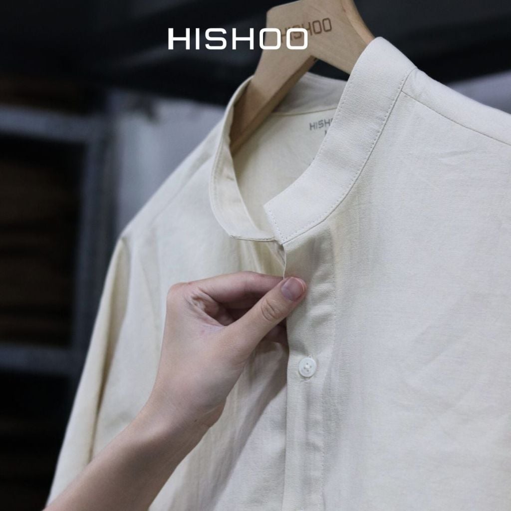 Áo Sơ Mi Nữ Relax Form Rộng, Cổ Tàu Vuông, Lai Ngang Linen Solene Vải Mềm Mát HISHOO A1G002