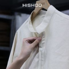 Áo Sơ Mi Nữ Relax Form Rộng, Cổ Tàu Vuông, Lai Ngang Linen Solene Vải Mềm Mát HISHOO A1G002