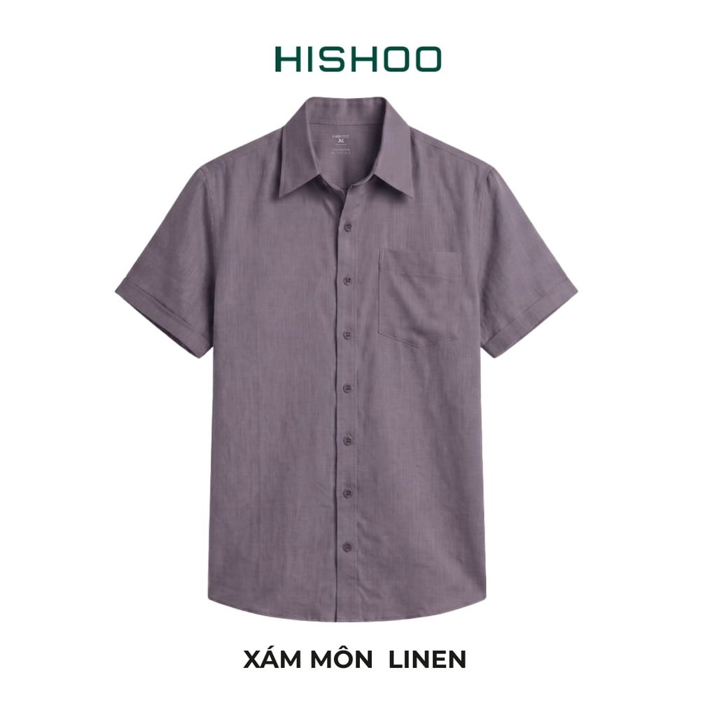 Áo Sơ Mi Nam Relax Form Rộng, Cổ Thường, Lai Ngang Linen Solene Vải Mềm Mát HISHOO A1T003