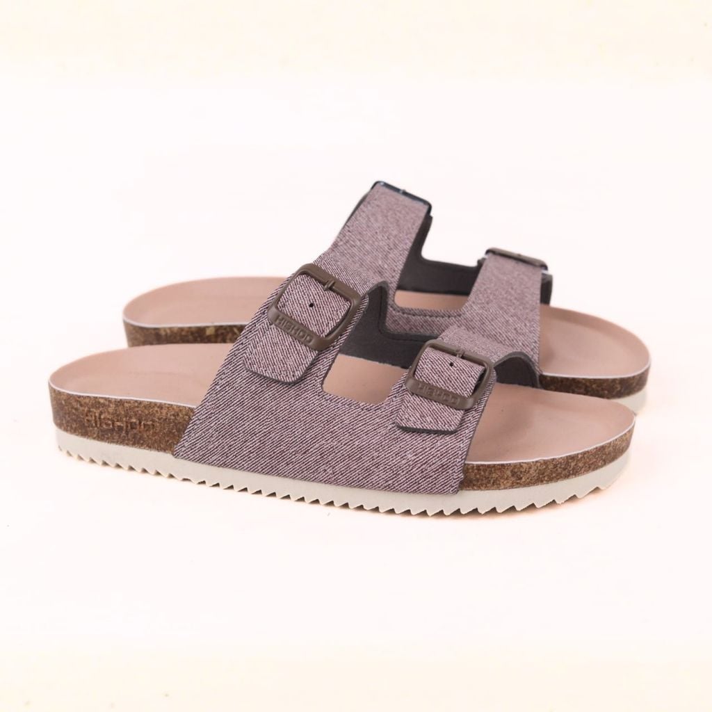 Dép đế trấu birken 2 khóa Nâu Demin Khóa Nâu Premium HISHOO B093