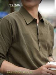 Áo Sơ Mi Nam Tay Dài Relax Form Rộng, Cổ Polo Sơ Mi, Xẻ V Linen Solene Vải Mềm Mát HISHOO A3T003