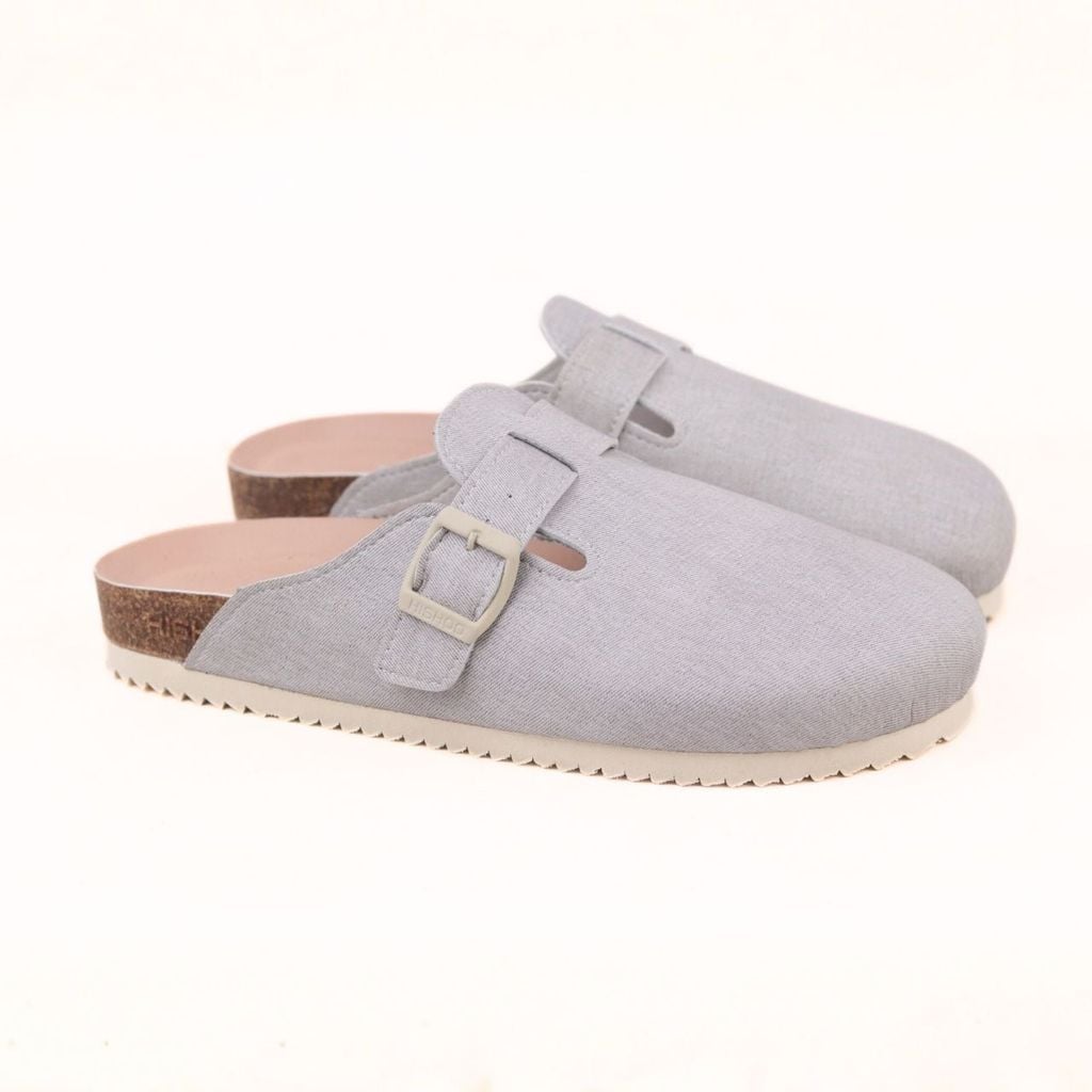 Dép đế trấu sục Boston quai ngang xám Demin Premium HISHOO B109