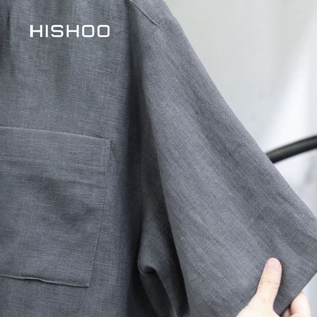 Áo Sơ Mi Xám Chuột Nam Relax Form Rộng, Cổ Tàu Vuông, Lai Ngang Linen Solene Vải Mềm Mát HISHOO A1T002