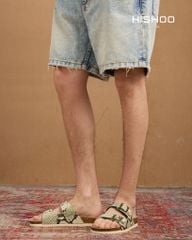 Dép đế trấu birken 2 khoá Xanh Vân Rắn premium HISHOO B093