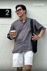 Áo Sơ Mi Nam Relax Form Rộng, Cổ Tàu Vuông, Lai Ngang Linen Solene Vải Mềm Mát HISHOO A1T002