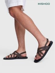 Dép Sandal lê bệt Nam quai ngang xỏ ngón lót da premium Manto 6 HISHOO W010