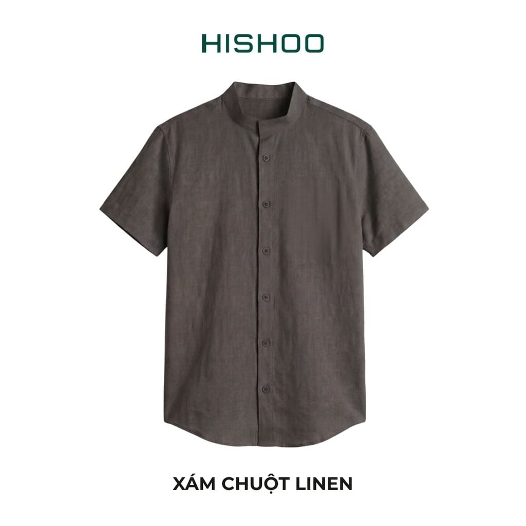 Áo Sơ Mi Nữ Relax Form Rộng, Cổ Tàu Vuông, Lai Ngang Linen Solene Vải Mềm Mát HISHOO A1G002