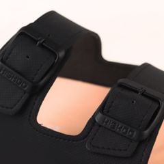 Dép đế trấu birken 2 khoá Đen Saffiano premium HISHOO B093