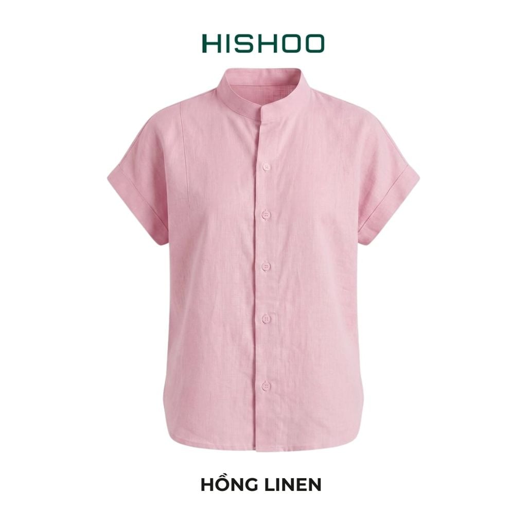 Áo Sơ Mi Nữ Tay Ngắn Relax Form Rộng, Cổ Tàu Vuông, Linen Solene Vải Mềm Mát HISHOO A4G002