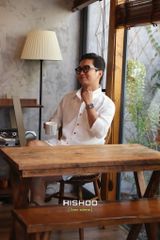 Áo Sơ Mi Rêu Nút Gỗ Nam Tay Dài Relax Form Rộng, Cổ Thường, Lai Ngang Linen Solene Vải Mềm Mát HISHOO A2T003