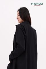 Áo Sơ Mi Tay Dài Đen Nữ Relax Form Rộng, Cổ Thường, Lai Ngang Linen Solene Vải Mềm Mát HISHOO A2G003