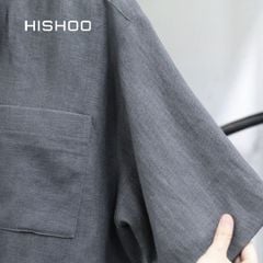 Áo Sơ Mi Nam Relax Form Rộng, Cổ Tàu Vuông, Lai Ngang Linen Solene Vải Mềm Mát HISHOO A1T002