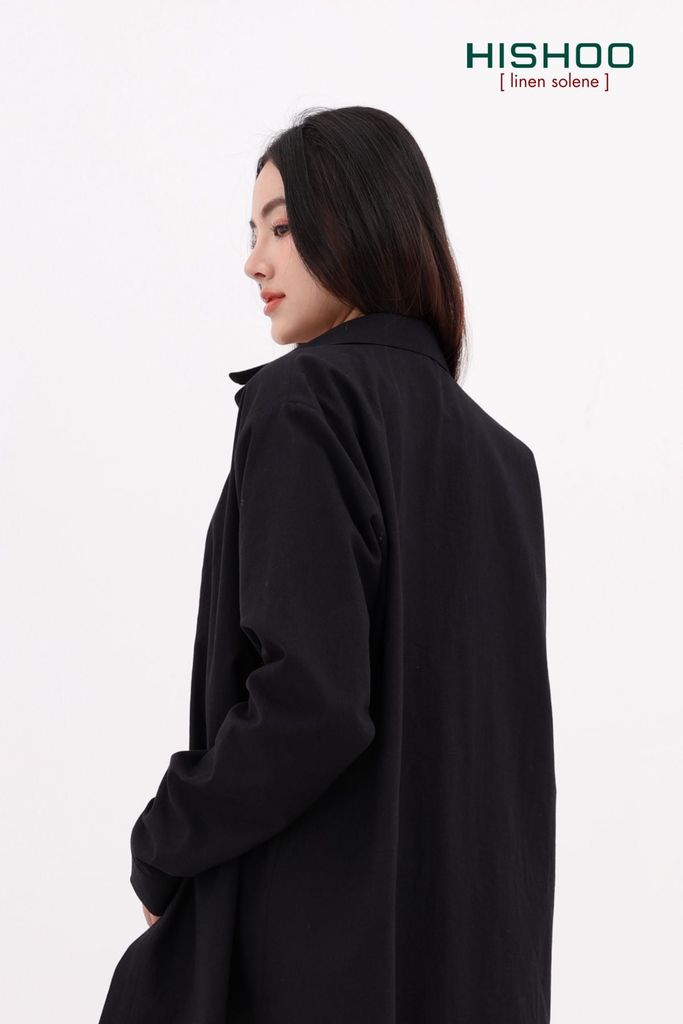 Áo Sơ Mi Tay Dài Nữ Relax Form Rộng, Cổ Thường, Lai Ngang Linen Solene Vải Mềm Mát HISHOO A2G003