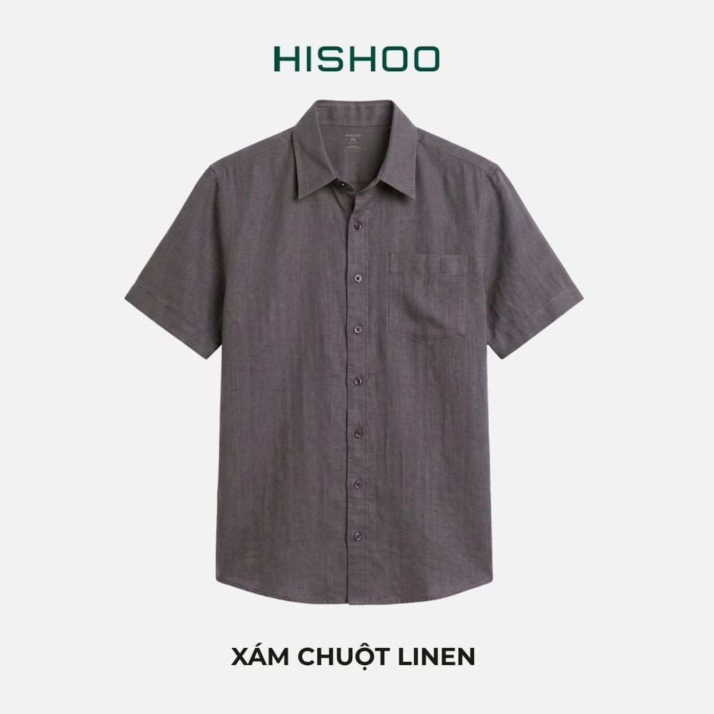 Áo Sơ Mi Nam Relax Form Rộng, Cổ Thường, Lai Ngang Linen Solene Vải Mềm Mát HISHOO A1T003