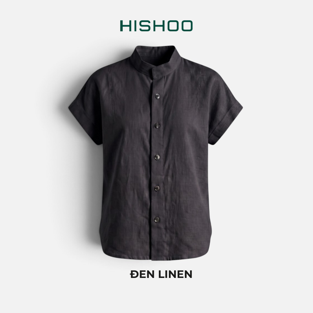 Áo Sơ Mi Nữ Tay Ngắn Relax Form Rộng, Cổ Tàu Vuông, Linen Solene Vải Mềm Mát HISHOO A4G002
