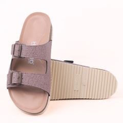 Dép đế trấu birken 2 khóa Nâu Demin Khóa Nâu Premium HISHOO B093