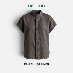 Áo Sơ Mi Nữ Tay Ngắn Relax Form Rộng, Cổ Tàu Vuông, Linen Solene Vải Mềm Mát HISHOO A4G002
