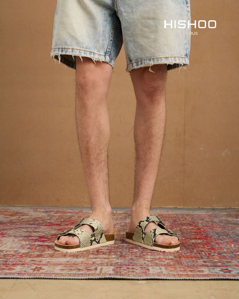 Dép đế trấu birken 2 khoá Xanh Vân Rắn premium HISHOO B093