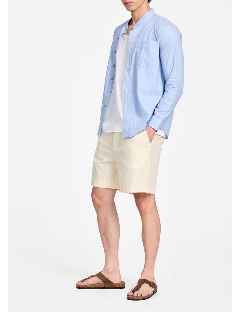 Áo Sơ Mi Nam Nút Gỗ Tay Dài Relax Form Rộng, Cổ Tàu Vuông, Lai Ngang Linen Solene Vải Mềm Mát HISHOO A2T002