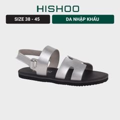Dép Sandal Daily Trek Sandal (Sandal đi bộ đường dài) Nam chữ H Bạc lót da premium Felix HISHOO P115