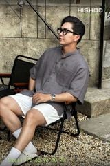 Áo Sơ Mi Nam Relax Form Rộng, Cổ Tàu Vuông, Lai Ngang Linen Solene Vải Mềm Mát HISHOO A1T002