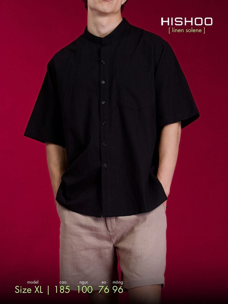 Áo Sơ Mi Nam Relax Form Rộng, Cổ Tàu Vuông, Lai Ngang Linen Solene Vải Mềm Mát HISHOO A1T002